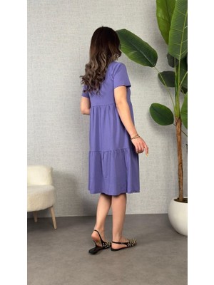 Emh Store Kadın Kısa Kollu V Yakalı Viskon Elbise