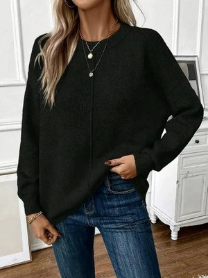 Emh Store Kadın Uzun Kollu Bisiklet Yaka Düşük Omuz Detaylı Triko Bluz