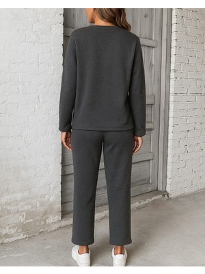 Emh Store Kadın Uzun Kollu Yanları Nervurlu Viskon Iki Iplik ve Pantolon Ikili Takım