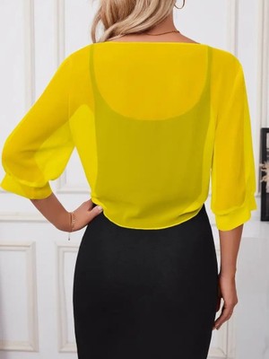 Emh Store Kadın Truvakar Kollu Önden Bağlamalı Kısa Şifon Bolero Ceket