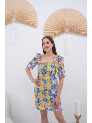 Emh Store Desenli Boyundan Bağlamalı Desenli Elbise