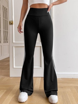 Emh Store Kadın Yüksek Bel Şerit Detaylı Ispanyol Paçalı Dalgıç Pantolon