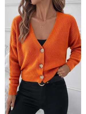 Emh Store Kadın Uzun Kollu Düğme Detay Triko Bluz