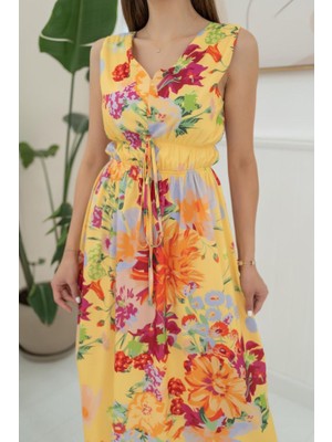 Emh Store Sarı Çiçek Desenli Yazlık Elbise