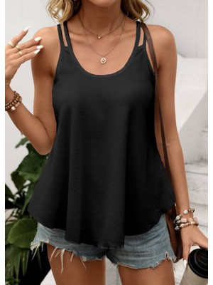 Emh Store Kadın Çift Askılı Kare Yaka Waffle Bluz