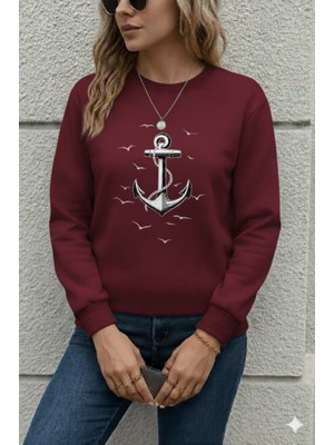 Emh Store Kadın Uzun Kollu Bisiklet Yaka Desenli Viskon Iki Iplik Bluz