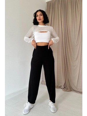 Emh Store Siyah Pensli Lastik Detaylı Pantolon