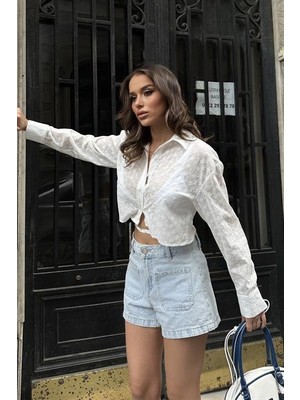 Emh Store Kristen Sırt Dekolte Crop Gömlek 3253-08