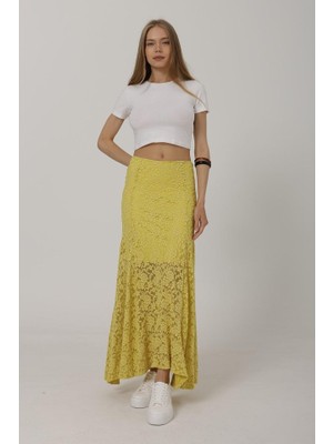 Emh Store Bel Lastikli Dantel Etek - Sarı