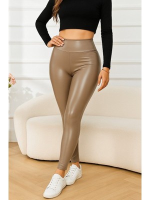 Emh Store Kadın Yüksek Bel Deri Tayt