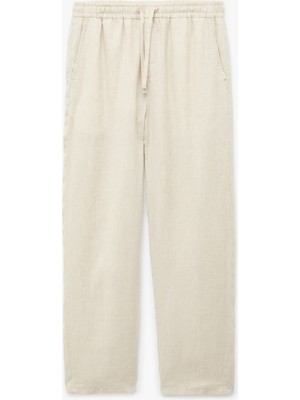 Koton Regular Fit Cepli Beli Bağcıklı Keten Pantolon