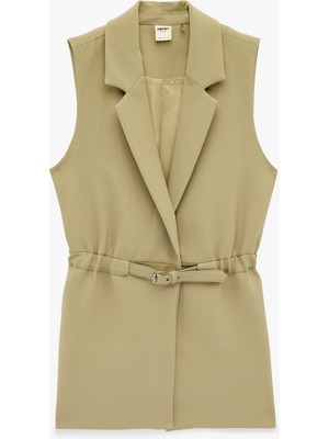 Koton Regular Fit Kolsuz Kemerli Kruvaze Yaka Yelek