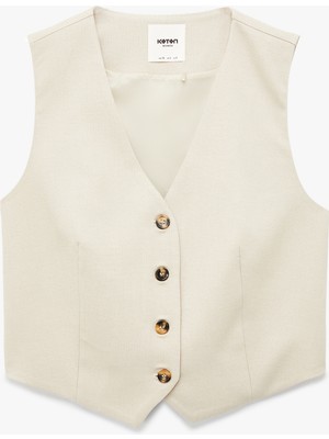 Koton Düğmeli Viskon Karışımlı Kolsuz V Yaka Yelek
