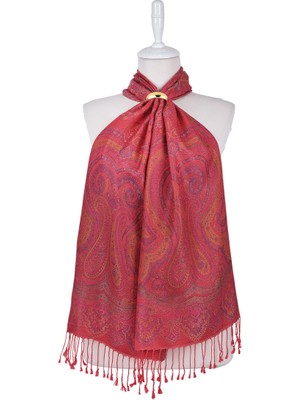 Bursa İpek Fuşya Sarı Jamawar Dokuma Ipek Fular