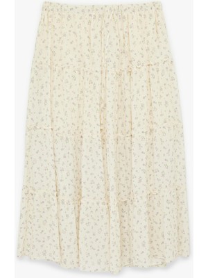 Koton Çiçekli Beli Lastikli Viskon Uzun Etek