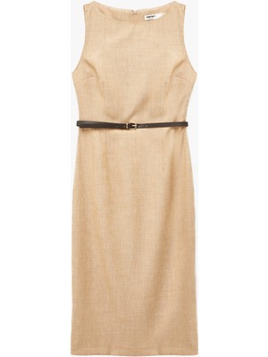 Koton Kemer Detaylı Slim Fit Kolsuz Bisiklet Yaka A Kesim Midi Elbise