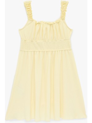 Koton Gipeli Bürümcük Büzgülü Kare Yaka Askılı Elbise