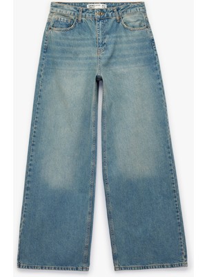 Koton Rahat Kalıp Düz Paça Düğmeli Cepli Denim Pantolon - Loose Straight Fit Jean