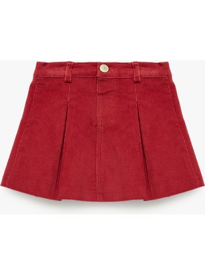 Koton Pamuklu Düğmeli A Kesim Pileli Kadife Etek