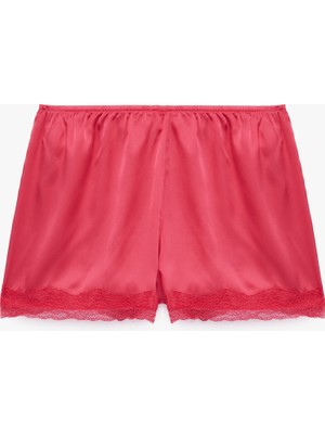 Koton Rahat Kalıp Beli Lastikli Dantel Detaylı Saten Mini Şort Pijama Altı