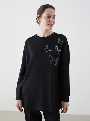 Lc Waikiki Yeni Sezon Bisiklet Yaka Kelebek Işlemeli Kadın Tunik