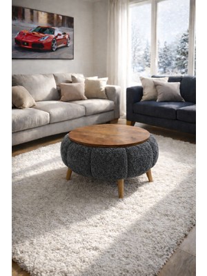 Felix Wellsoft Kumaş Kaplamalı Yuvarlak Orta Sehpa Atlantik Çam Tabla (60 cm Çap)