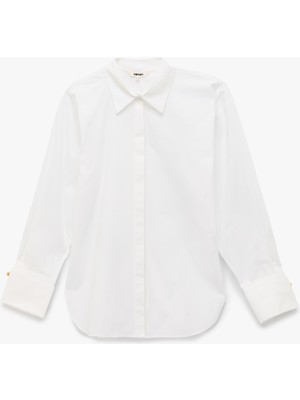 Koton Rahat Kalıp Uzun Kollu Kol Düğmesi Detaylı Poplin Gömlek