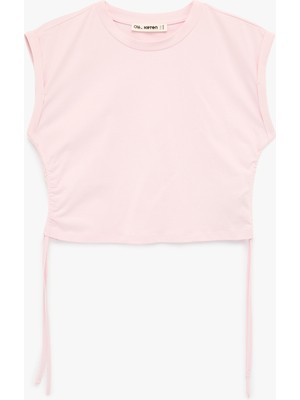 Koton Pamuklu Kolsuz Bisiklet Yaka Büzgülü Crop Bluz