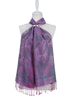 Bursa İpek Pembe Yeşil Jamawar Dokuma Ipek Fular