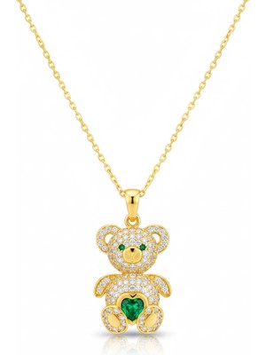 Inure Jewelry Gümüş Gold Zirkon Taşlı Ayıcık Kadın Kolye