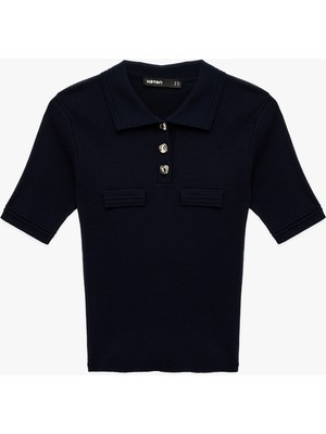 Koton Slim Fit Yarım Düğme Detaylı Kısa Kollu Polo Yaka Triko Kazak