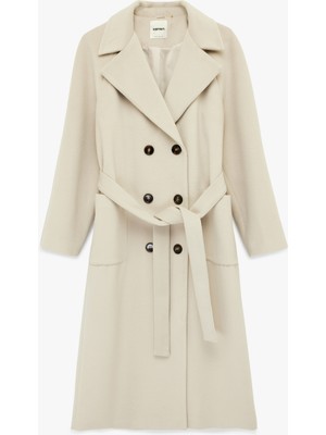 Koton Kruvaze Trenç Kaban Kaşe Kemerli Cepli Düğmeli