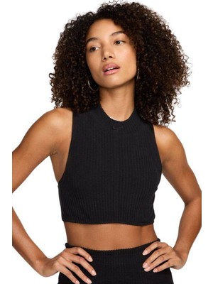 Nike Tight Fit Mock Neck Crop Tank Top Kadın Crop Dar Kesim Yüksek Yaka Fitilli Jarsey Atlet Siyah