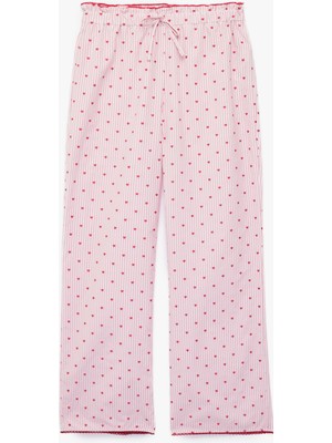Koton Rahat Kalıp Kalp Desenli Bağcık Detaylı Dokuma Poplin Pijama Altı