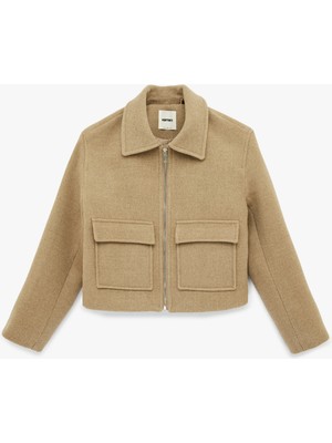 Koton Fermuarlı Cepli Crop Kaşe Ceket