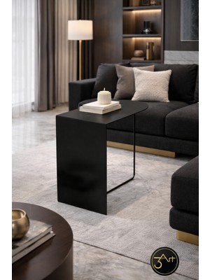 3art Metal Dekorasyon Modern Yan Sehpa - Minimal Siyah C Tipi Koltuk Sehpası - Salon & Ofis Için Şık Sehpa