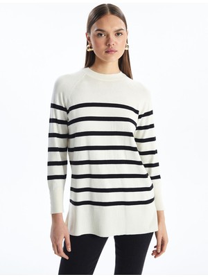 Lc Waikiki Yeni Sezon Bisiklet Yaka Çizgili Uzun Kollu Kadın Triko Tunik