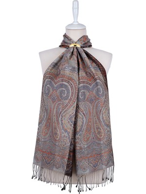 Bursa İpek Gri Taba Jamawar Dokuma Ipek Fular