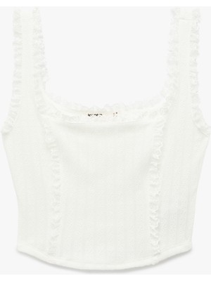 Koton Pamuklu Dantel Detaylı Kolsuz U Yaka Fırfırlı Crop Top