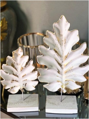 PremiumPort Modern Çınar Yaprak Dekoratif Biblo Çift Seti, Şık ve Zarif Tasarım