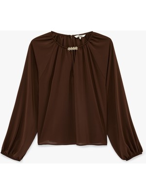 Koton Uzun Balon Kollu Aksesuar Detaylı Şifon Bluz