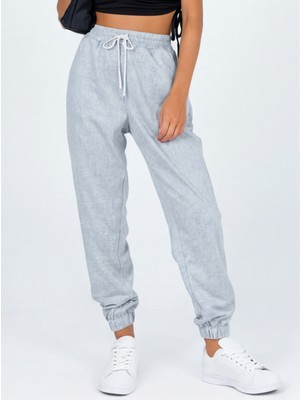 Modeva Global Gri 3 Ip Içi Pamuklu Kışlık Kalın Kumaş Geniş Kalıp Paça Lastikli Eşofman Altı-Jogger Paça