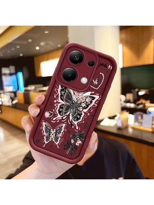 Ucuc Xiaomi Redmi Note 13 Pro 4g Uyumlu Anti-Çarpma Kamerası Koruma Sevgi Kelebek Desen Burgundy Silikon Kılıf