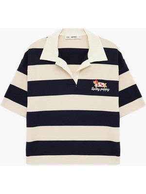 Koton Nakışlı Kısa Kollu Oversize Polo Yaka Tişört