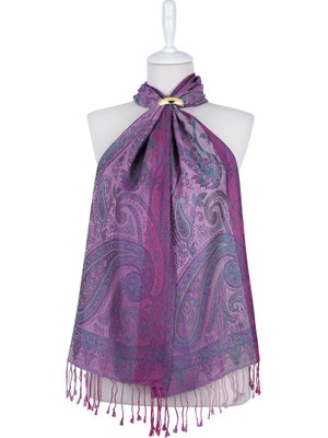 Bursa İpek Pembe Yeşil Jamawar Dokuma Ipek Fular