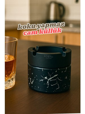 PremiumPort Şık Cam Hazneli Küllük, Kokusuz ve Boyalı Dekoratif Obje (425CC)