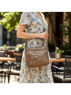 Fiyra Ç2 Vizon Beş Gözlü Krinkıl Kumaş Bayan Çapraz Omuz Çanta