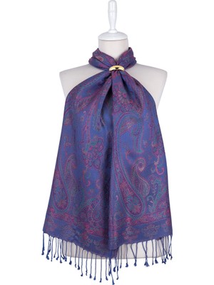 Bursa İpek Mavi Yeşil Jamawar Dokuma Ipek Fular