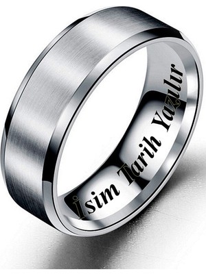 Takı Dükkanı Kişiye Özel Isim Yazılı 6mm Köşeli Mat Düz Erkek Kadın Çelik Alyans Yüzük CL30KO