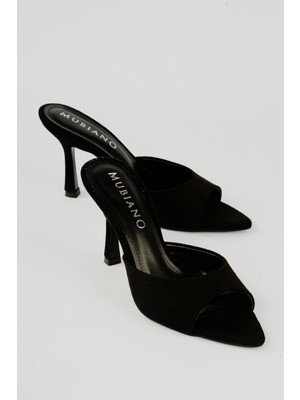 Mubiano Kadın Süet Stiletto Sivri Burun Ön Arka Açık Topuklu Terlik Cedra Siyah